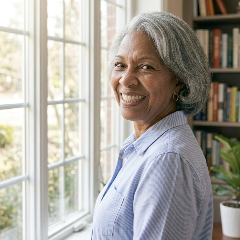 A happy lady with dentures