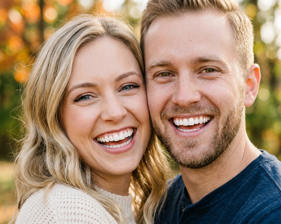 Happy couple smiling with healthy teeth