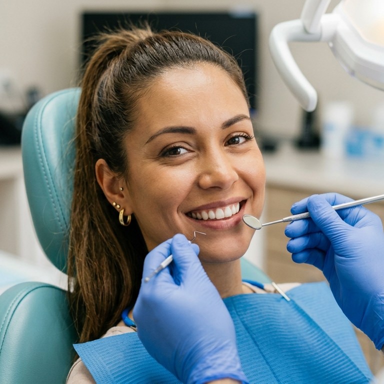 Girl smiling during dental exam