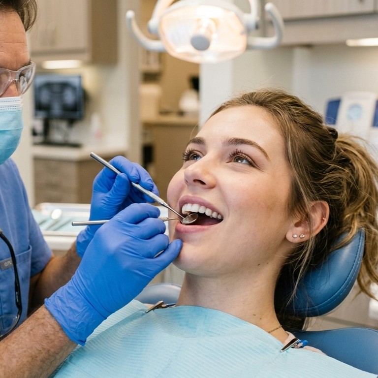 Woman getting her teeth whitened